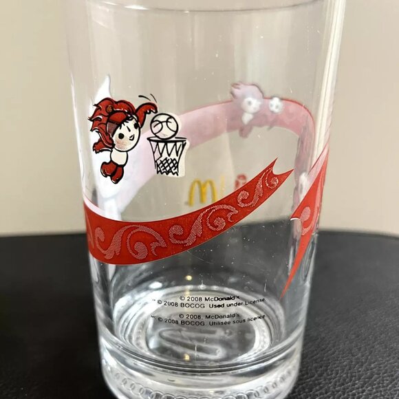 2008 McDonalds Beijing Olympics Glass Collectors Mug Red HuanHuan Cycling 16 oz - Picture 2 of 6